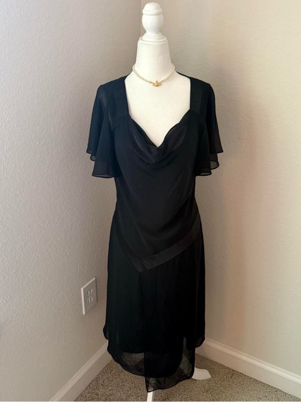Elegant Black Cowl Neck Womens Dress
